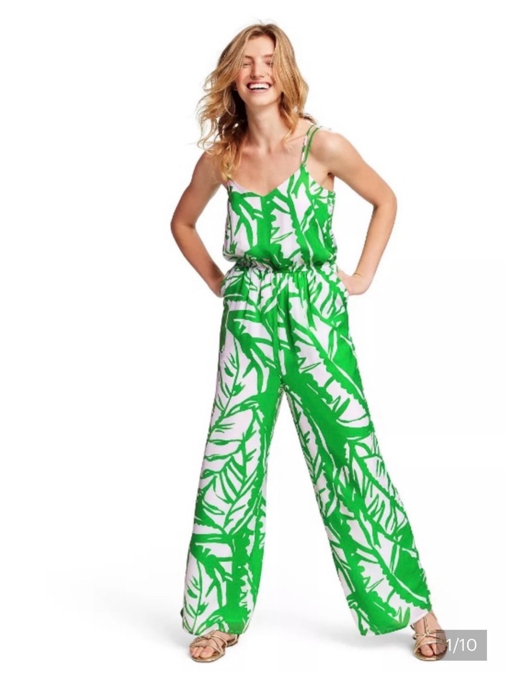 Lilly Pulitzer for Target White Jumpsuit Bright Green Leaf Boom Boom Print NWT M